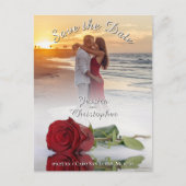Bruiloft Bewaar de datum Red Rose Photo Overlay Wi Aankondigingskaart (Voorkant)
