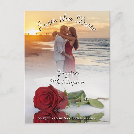 Bruiloft Bewaar de datum Red Rose Photo Overlay Wi Aankondigingskaart (Voorkant)