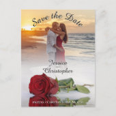 Bruiloft Bewaar de datum Red Rose Photo Overlay Zw Aankondigingskaart (Voorkant)