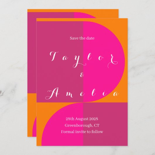Bruiloft Bewaar de datum Retro Abstract Roze Sinaa Save The Date (Voorkant / Achterkant)