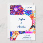 Bruiloft Bewaar de datum Retro Blue Sinaasappel Kaart (Voorkant)