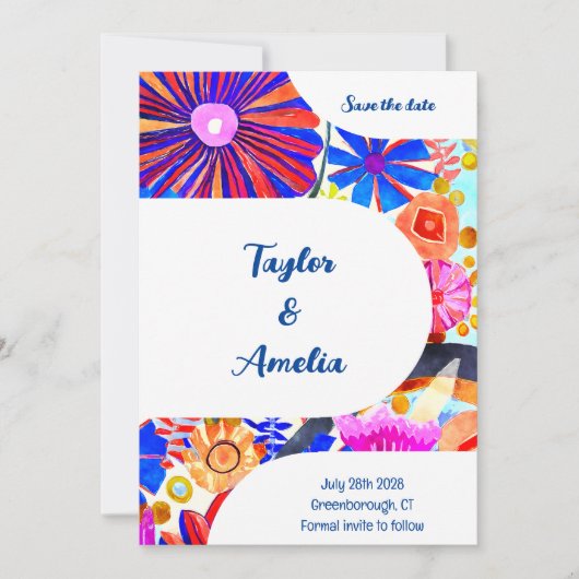 Bruiloft Bewaar de datum Retro Blue Sinaasappel Kaart (Voorkant)