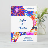 Bruiloft Bewaar de datum Retro Blue Sinaasappel Kaart (Staand voorkant)