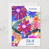 Bruiloft Bewaar de datum Retro Blue Sinaasappel Kaart (Achterkant)