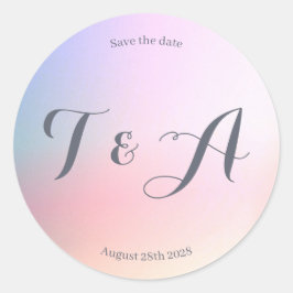 Bruiloft Bewaar de datum Roze Lila Ombre Ronde Sticker