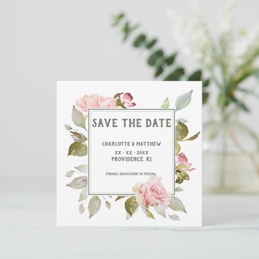 Bruiloft Bewaar de datum Roze Rozen Save The Date (Staand voorkant)