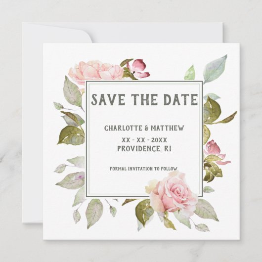 Bruiloft Bewaar de datum Roze Rozen Save The Date (Voorkant)