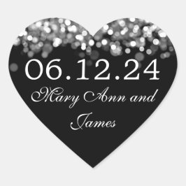 Bruiloft Bewaar de datum Silver Lights Hart Sticker