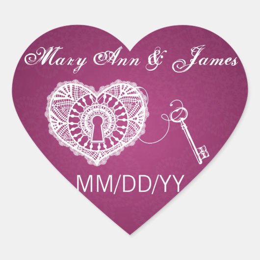 Bruiloft Bewaar de datum sleutel tot mijn hart roz Hart Sticker (Voorkant)