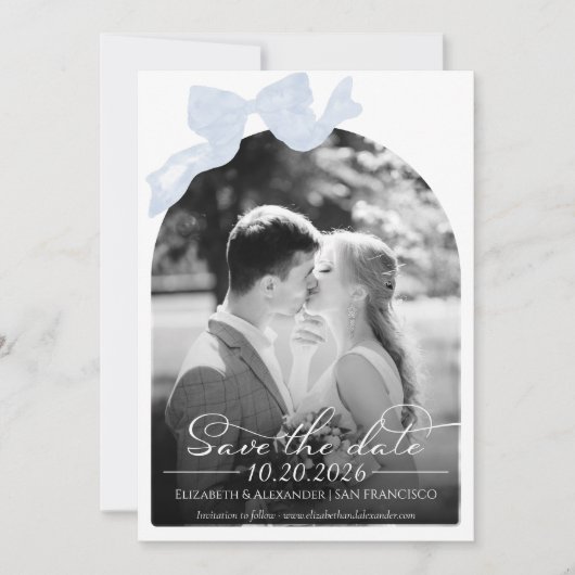 Bruiloft Bewaar de Datum Uitnodiging | Foto buigen (Voorkant)