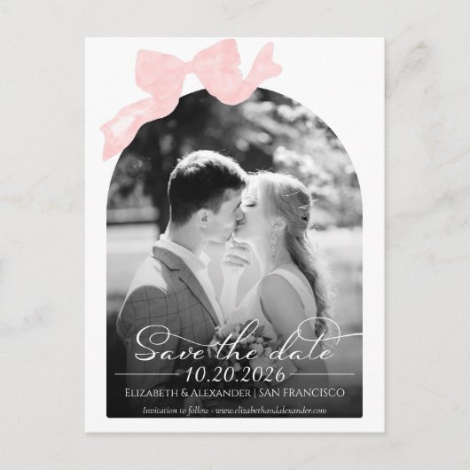 Bruiloft Bewaar de Datum Uitnodiging | Foto buigen (Voorkant)