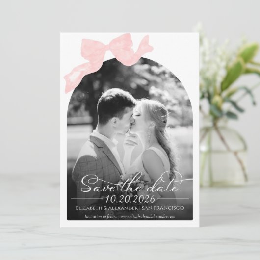 Bruiloft Bewaar de Datum Uitnodiging | Foto buigen (Staand voorkant)