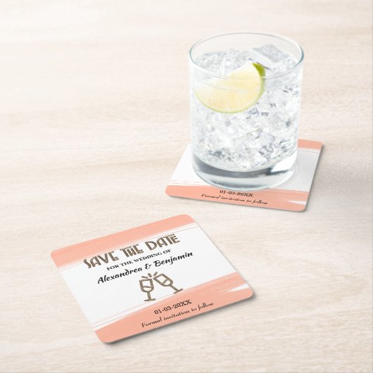 Bruiloft Bewaar de Datum Uitnodiging Roze Personal Kartonnen Onderzetters (Insitu)