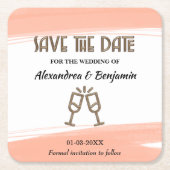 Bruiloft Bewaar de Datum Uitnodiging Roze Personal Kartonnen Onderzetters (Voorkant)