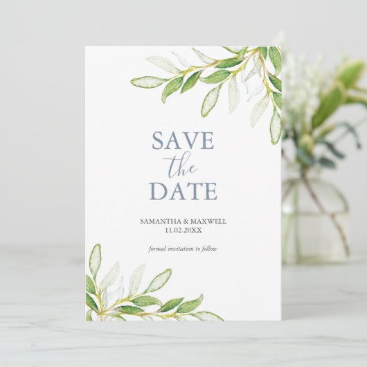 Bruiloft Bewaar de datum Uitnodigingen Botanisch (Staand voorkant)