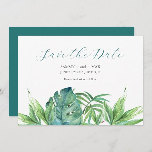 Bruiloft Bewaar de datum Uitnodigingen Tropische b (Voorkant / Achterkant)