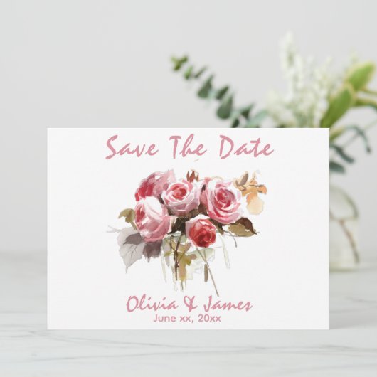 Bruiloft Bewaar de datum Zacht Roze Antiek Rozen Kaart (Staand voorkant)