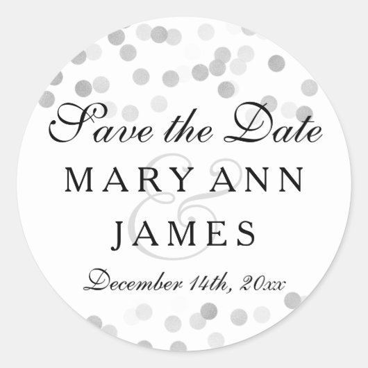 Bruiloft Bewaar de datum Zilveren Folie Glitter Li Ronde Sticker (Voorkant)