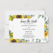 Bruiloft Bewaar de datum Zonnebloem Bloemen Bedankkaart (Achterkant)