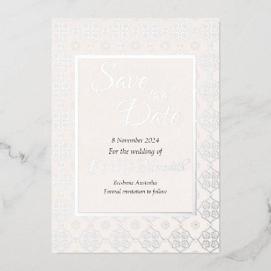 Bruiloft Bewaar de Datumuitnodiging met zilveren f Folie Uitnodiging (Voorkant)