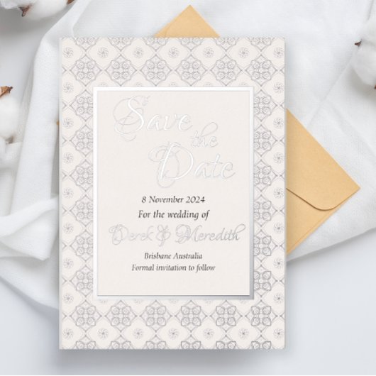 Bruiloft Bewaar de Datumuitnodiging met zilveren f Folie Uitnodiging