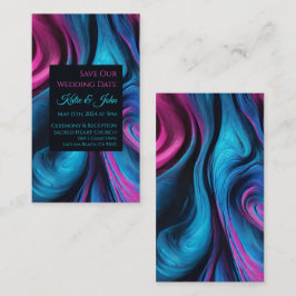 Bruiloft Bewaar onze Datum- Modern Blauw en Roze- Visitekaartje