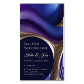 Bruiloft Bewaar onze Datum- Modern Blauw Paarse Go Magnetisch Visitekaartje (Voorkant Verticaal)