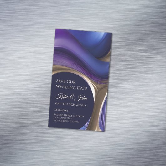 Bruiloft Bewaar onze Datum- Modern Blauw Paarse Go Magnetisch Visitekaartje (Voorbeeld)