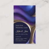 Bruiloft Bewaar onze Datum- Modern Blauw Paarse Go Visitekaartje (Voorkant)