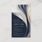 Bruiloft Bewaar onze Datum- Modern Blauw Wit en Go Visitekaartje (Voorkant)