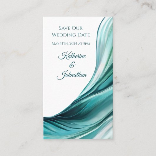 Bruiloft Bewaar onze Datum- Modern Emerald Green- Visitekaartje (Voorkant)