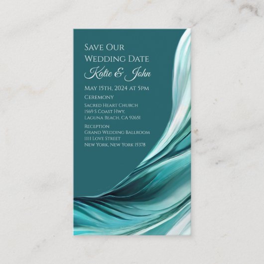 Bruiloft Bewaar onze Datum- Modern Emerald Green- Visitekaartje (Voorkant)