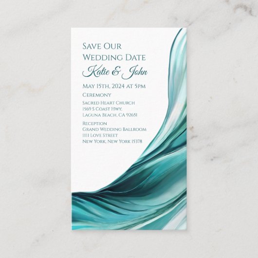 Bruiloft Bewaar onze Datum- Modern Emerald Green- Visitekaartje (Voorkant)