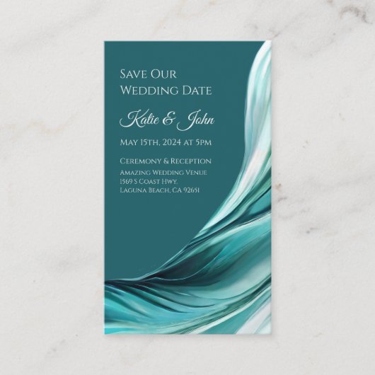 Bruiloft Bewaar onze Datum- Modern Emerald Green- Visitekaartje (Voorkant)