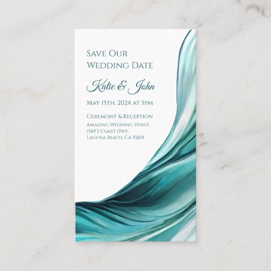 Bruiloft Bewaar onze Datum- Modern Emerald Green- Visitekaartje (Voorkant)