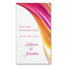 Bruiloft Bewaar onze Datum- Modern-Roze Sinaasappe Magnetisch Visitekaartje