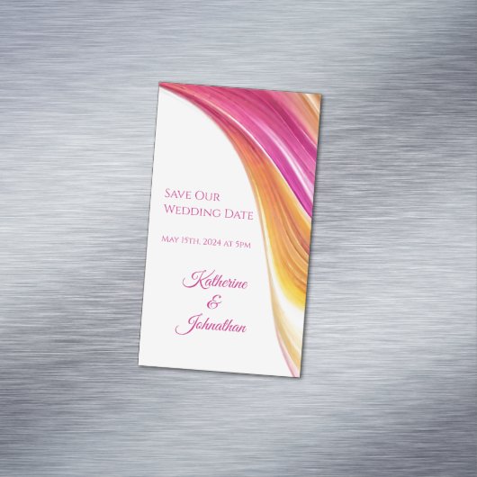 Bruiloft Bewaar onze Datum- Modern-Roze Sinaasappe Magnetisch Visitekaartje (Voorbeeld)