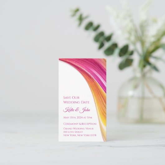 Bruiloft Bewaar onze Datum- Modern-Roze Sinaasappe Visitekaartje (Staand voorkant)