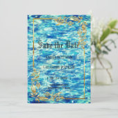 Bruiloft bij het zwembad, golden lijst save the date (Staand voorkant)