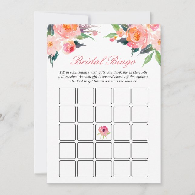 Bruiloft Bingo Spel Modern Waterverf Bloemendesign (Voorkant)