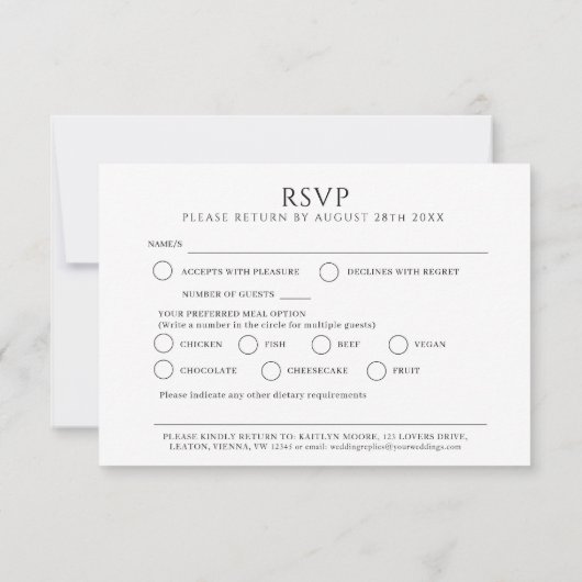 Bruiloft blad kunst monogram zwart wit maaltijd br RSVP kaartje (Achterkant)