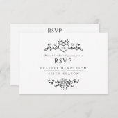 Bruiloft blad kunst monogram zwart wit maaltijd br RSVP kaartje (Voorkant / Achterkant)