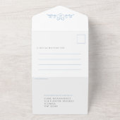 Bruiloft blad lijn art hart monogram blauw all in one uitnodiging (Buitenkant)