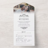 Bruiloft blad lijn art hart monogram mono all in one uitnodiging (Binnen)