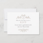 Bruiloft blad lijn art monogram beige maaltijd bru RSVP kaartje (Voorkant)