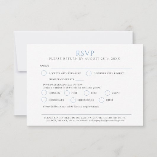 Bruiloft blad lijn art monogram blauwe maaltijd br RSVP kaartje (Achterkant)