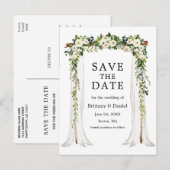 Bruiloft Bladerdak Arch Waterverf Groene Bloemen Aankondigingskaart (Voorkant / Achterkant)