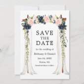 Bruiloft Bladerdak Foto Roze Stoffig Blauw Bloemen Save The Date (Voorkant)