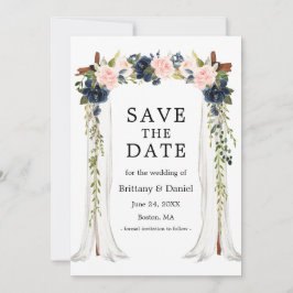 Bruiloft Bladerdak Foto Roze Stoffig Blauw Bloemen Save The Date