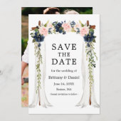Bruiloft Bladerdak Foto Roze Stoffig Blauw Bloemen Save The Date (Voorkant / Achterkant)